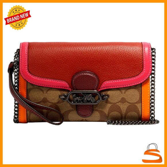Leather Crossbody Bag with Chain Strap Multiple Pockets Detachable Strap